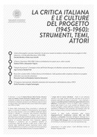 LA CRITICA ITALIANA E LE CULTURE DEL PROGETTO (1945-1960): STRUMENTI, TEMI, ATTORI