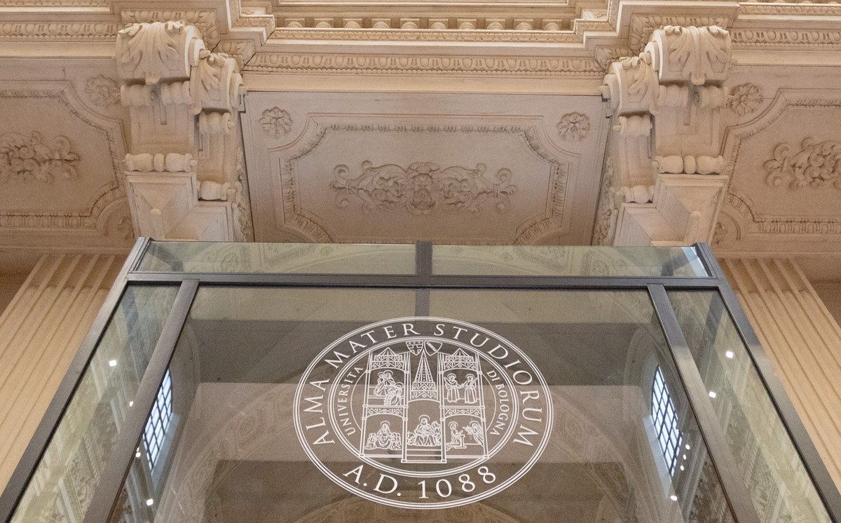 Entrance door of the Aula Magna in Santa Lucia, via Castiglione 36, Bologna