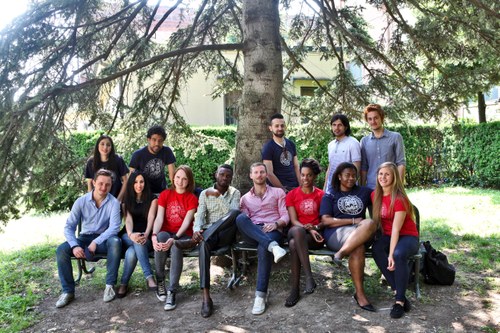 Group of international students in a university park