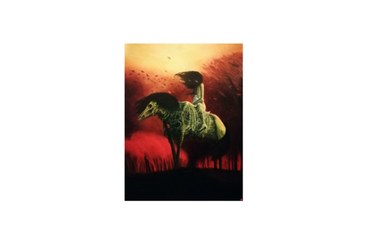 Riproduzione dipinto di Zdislaw Beksinski intitolato Donna a cavallo risalente al 1976